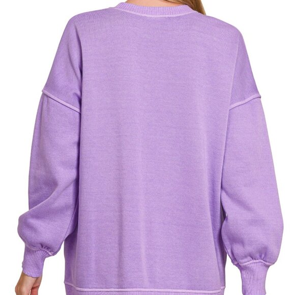 Zenana Pigment Dye Fleece‎ Hi-low Hem Sweatshirt With Pocket - Picture 4 of 6